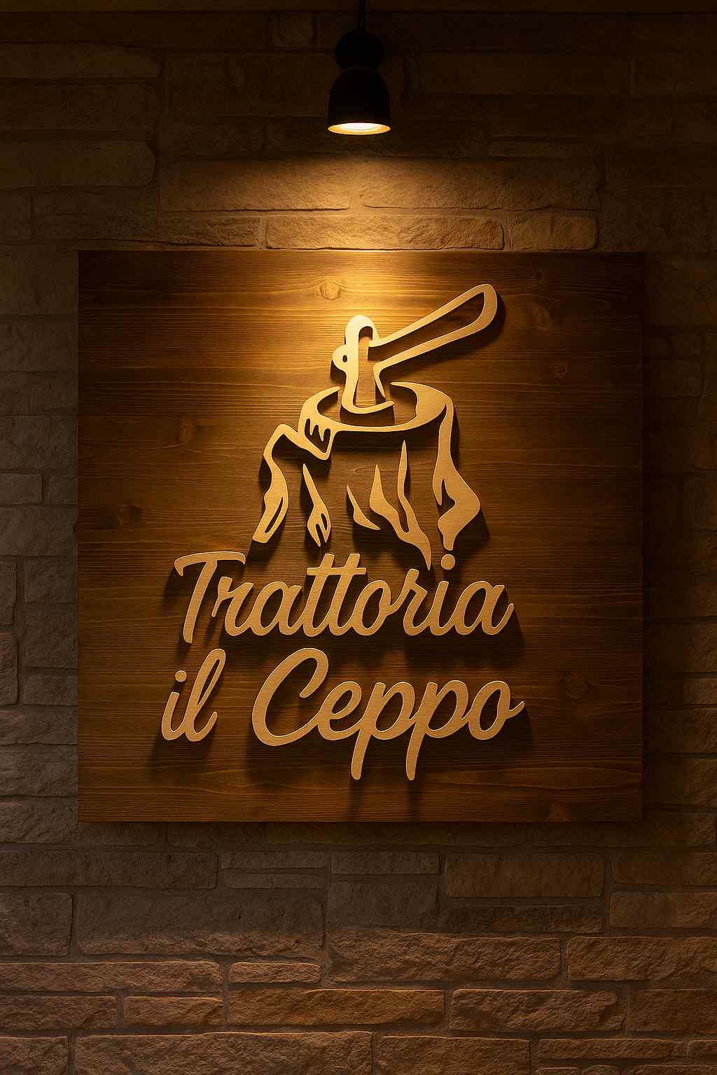 insegna in legno taglio laser trattoria il ceppo