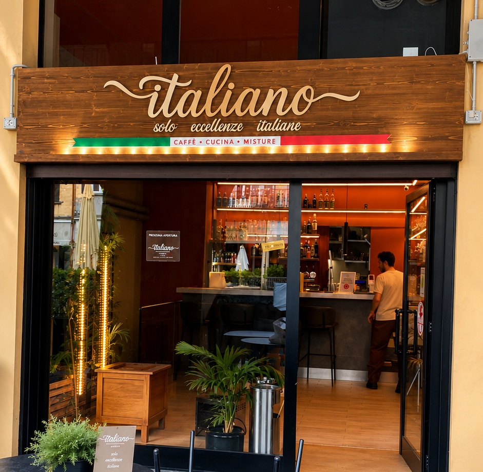 insegna in legno artigianale bar italiano -pavia